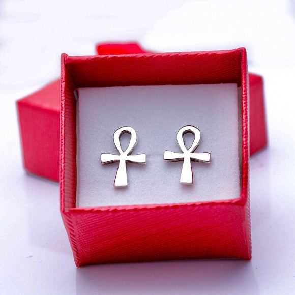 Large Ankh stud earrings, sterling silver studs, Egyptian coptic cross, Handmade Kemetic jewelry, mystic, goth, Mothers Day gift