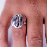Sterling Silver Cowrie Shell Ring: Handmade Brass Accent Jewelry