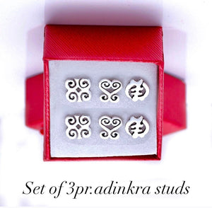 3 pair stud earring set,  Adinkra symbol gift set, Mothers Day gift