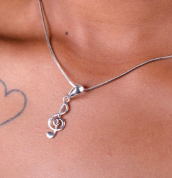 Music necklace, treble clef necklace, handmade, sterling silver, great gift for music teacher, music student and music lover
