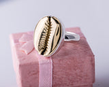 Sterling Silver Cowrie Shell Ring: Handmade Brass Accent Jewelry