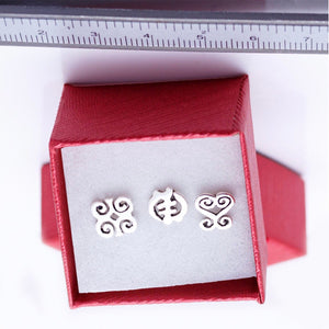 3 single stud earring set,  Adinkra symbol gift set