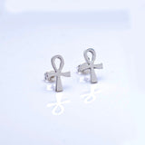 Large Sterling Silver Ankh Stud Earrings: Handmade Egyptian Jewelry