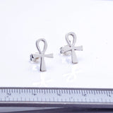 Large Sterling Silver Ankh Stud Earrings: Handmade Egyptian Jewelry