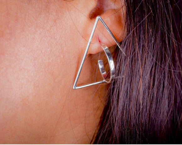 Modern Earring, geometric jacket post earrings, Artsy gift for her
