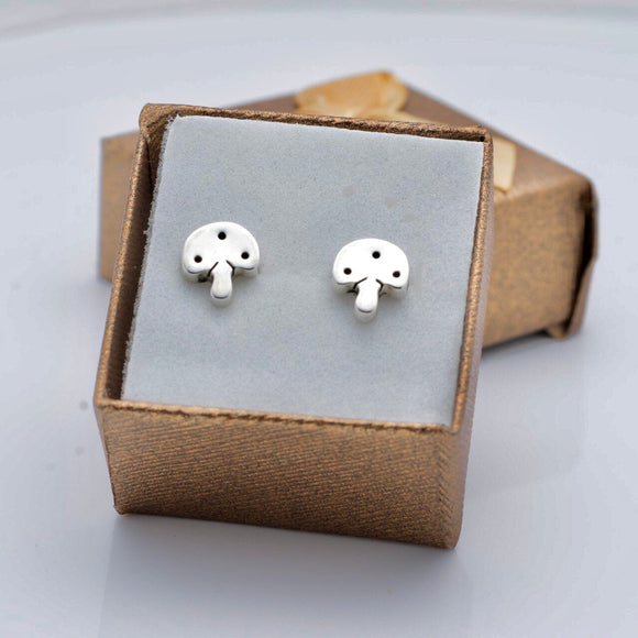 Mushroom stud earrings, sterling silver minimalist studs, tiny cottagecore gift for her