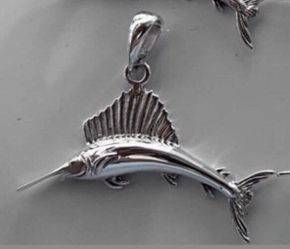 Marlin necklace, sterling silver, handmade nautical jewelry gift