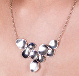 Sterling Silver Bib Necklace, Hammered Leaf Design