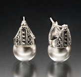 Pearl and Marcasite Earrings, sterling silver art deco, Mothers day gift for her