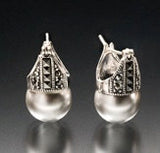 Pearl & Marcasite Earrings: Sterling Silver Art Deco Design