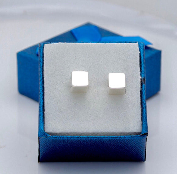 Cool square cube earrings, sterling silver post, cube represents the truth