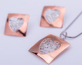 Heart necklace and earrings set, Mixed metal jewelry set,  gift for her