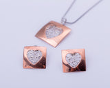 Heart necklace and earrings set, Mixed metal jewelry set,  gift for her