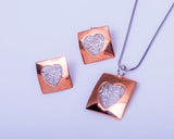 Mixed Metal Heart Necklace and Earrings Set
