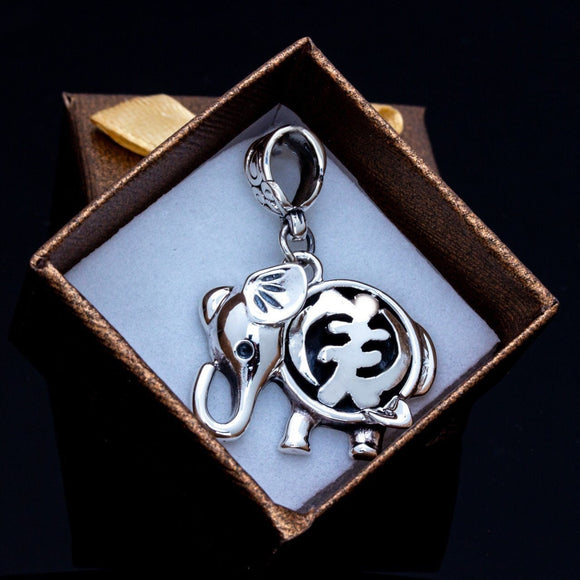 Silver Necklace, Elephant pendant, with Gye Nyame, adinkra symbol meanings, God First, Ganesha buddhist gift afrocentric ancestors