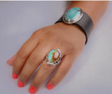 Statement ring,  sterling silver Artsy gemstone ring for her, December birthstone, Turquoise and coral handmade ring