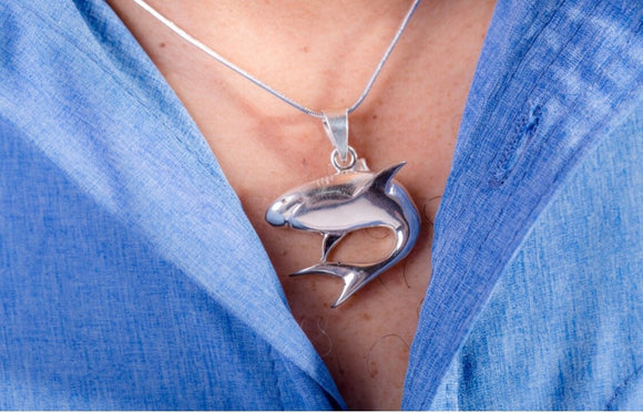 Shark necklace, sterling silver, handmade nautical jewelry gift