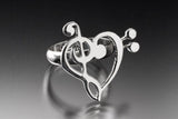 Sterling Silver music heart Ring,  Musical Love jewelry,  Treble bass clef band ring, romantic relationship gift,  Choir
