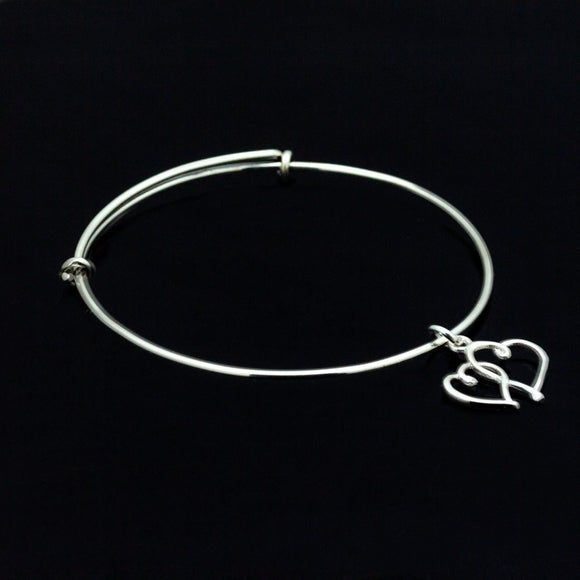 Heart charm bracelet, sterling silver hearts intertwined, minimalist jewelry, Mothers day gift for her