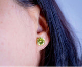 Peridot Crystal Stud Earrings: Sterling Silver, August Birthstone