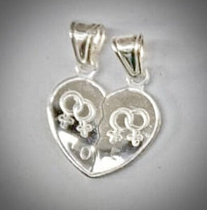 Womens love necklace, broken heart female symbol pendant, necklace, stronger together, lesbian couples necklace