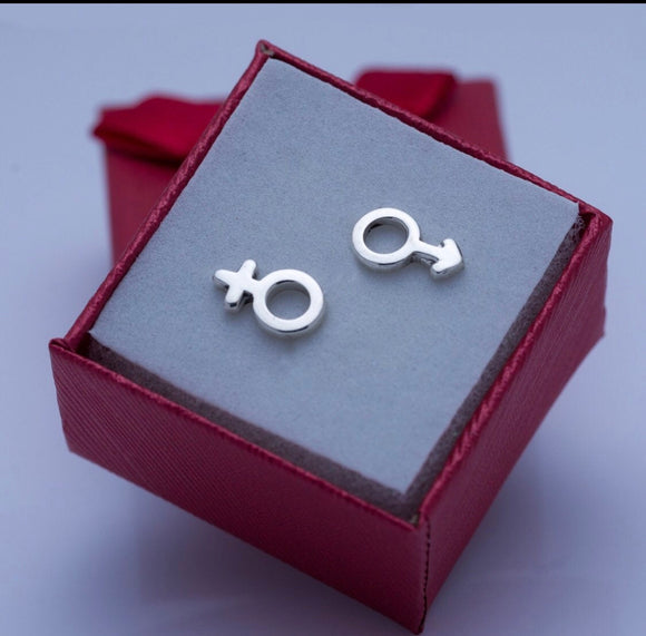 Male Female symbol earrings, Gender fluidity, CIS stud earrings, small silver earring