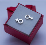 Male Female symbol earrings, Gender fluidity, CIS stud earrings, small silver earring