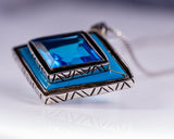 Unique Statement Necklace, One of a kind jewelry gift, Blue gemstone, chunky sterling silver handmade pendant, Special gift for her