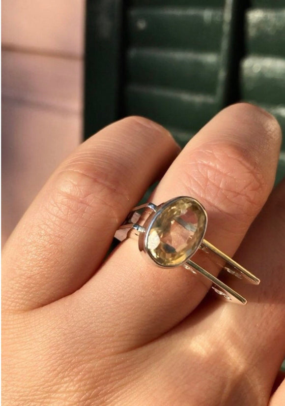 Stackable  topaz ring, Sterling silver, Statement ring is handmade with cut out crosses, November birthstone
