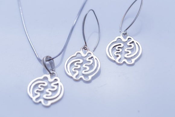 Gye Nyame jewelry set, God First, necklace drop earring set, Sterling silver adinkra handmade pendant,Africa Cultural jewelry afrocentric