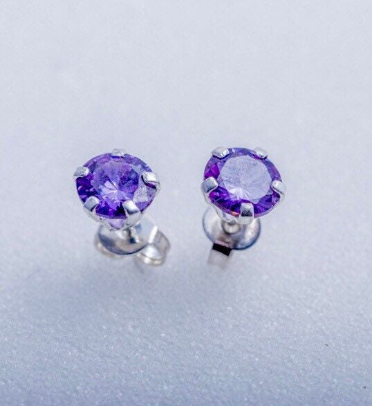 Amethyst Crystal earrings, Purple faceted studs, Sterling silver, February birthstone, birthday gift, handmade jewelry, Mothers Day gift