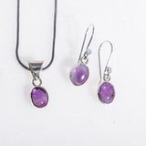 Amethyst necklace and earrings set, oval purple jewelry set, Birthday gift for her, talisman grounding, February birthstone, crown chakra.