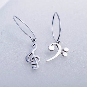Music drop earrings, Treble and  Bass Clef in opposite ears, handmade Chester Allen's unique music jewelry art