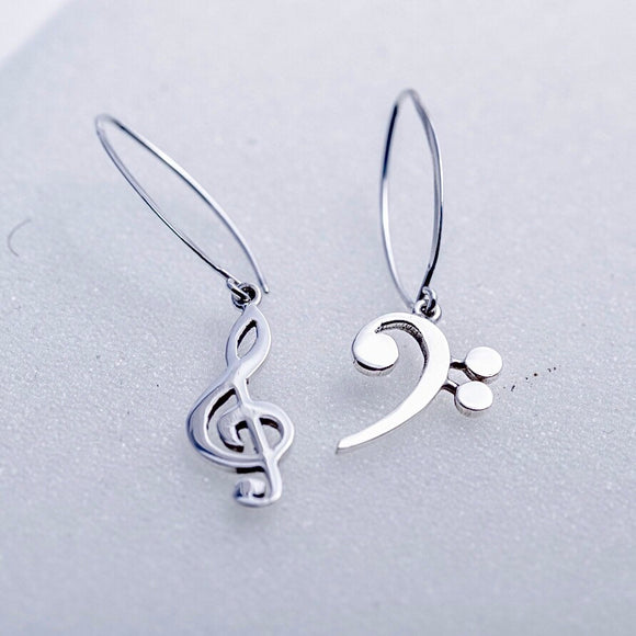 Music drop earrings, Treble and  Bass Clef in opposite ears, handmade Chester Allen's unique music jewelry art