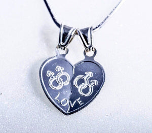 Mens love necklace, broken heart male symbol pendant, necklace for gay men, stronger together, couples necklace