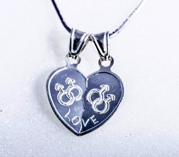 Mens love necklace, broken heart male symbol pendant, necklace for gay men, stronger together, couples necklace