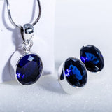 Silver sapphire jewelry set, September birthstone, 45th anniversary gift, Blue earrings and necklace set, lab-created sapphire zirconia set