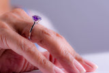 Amethyst solitaire ring, Purple faceted crystal ring, Gift for her, , February birthstone