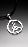 Peace Sign Pendant, Music note necklace, treble clef symbol, New Orleans jewelry, Chester Allen, Power of Love gift,