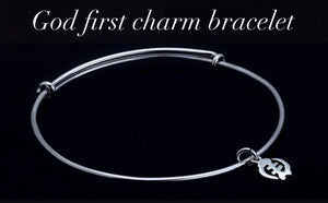 Charm bracelet, God first, Gye Nyame dainty charm, adjustable charm bracelet