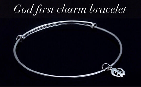 Charm bracelet, God first, Gye Nyame dainty charm, adjustable charm bracelet