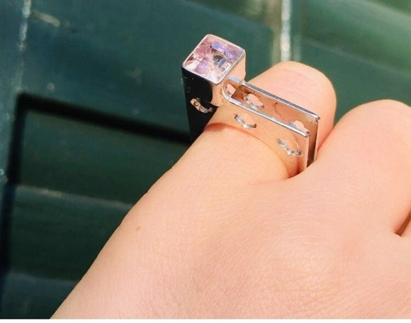 Amethyst square stackable ring, February birthstone,  gift for her