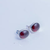 Oval Garnet post earring and necklace set, sterling silver, January birthstone, Birthday gift for her, Red Gemstone Jewelry set