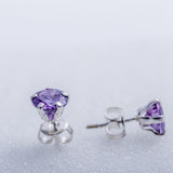 Amethyst Crystal Stud Earrings: Sterling Silver, February Birthstone