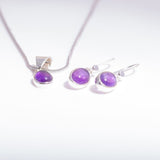 Amethyst necklace and earrings set, oval purple jewelry set, Birthday gift for her, talisman grounding, February birthstone, crown chakra.