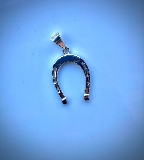 Silver Horseshoe necklace, good luck gift, Sterling silver racing horse pendant, womens equestrian jewelry, mens rancher gift