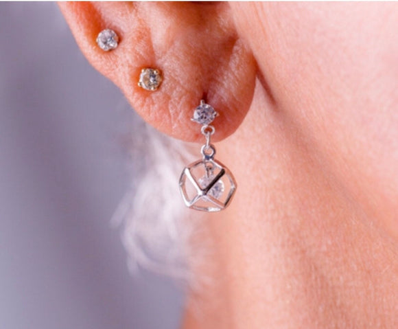 Sparkling chemistry earrings, science gift for her, silver dainty dangles, graduation gift
