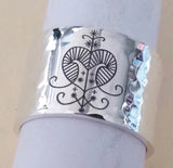 Oshun Symbol ring, statement of female Orisha, Silver handmade hammered and engraved band ring, gift for Priestess of IFA