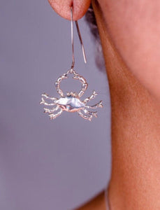 Silver Crab Drop earrings,  Cancer Zodiac sign