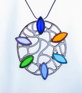Sea glass necklace, sterling silver with multi colored beach glass, handmade statement jewelry